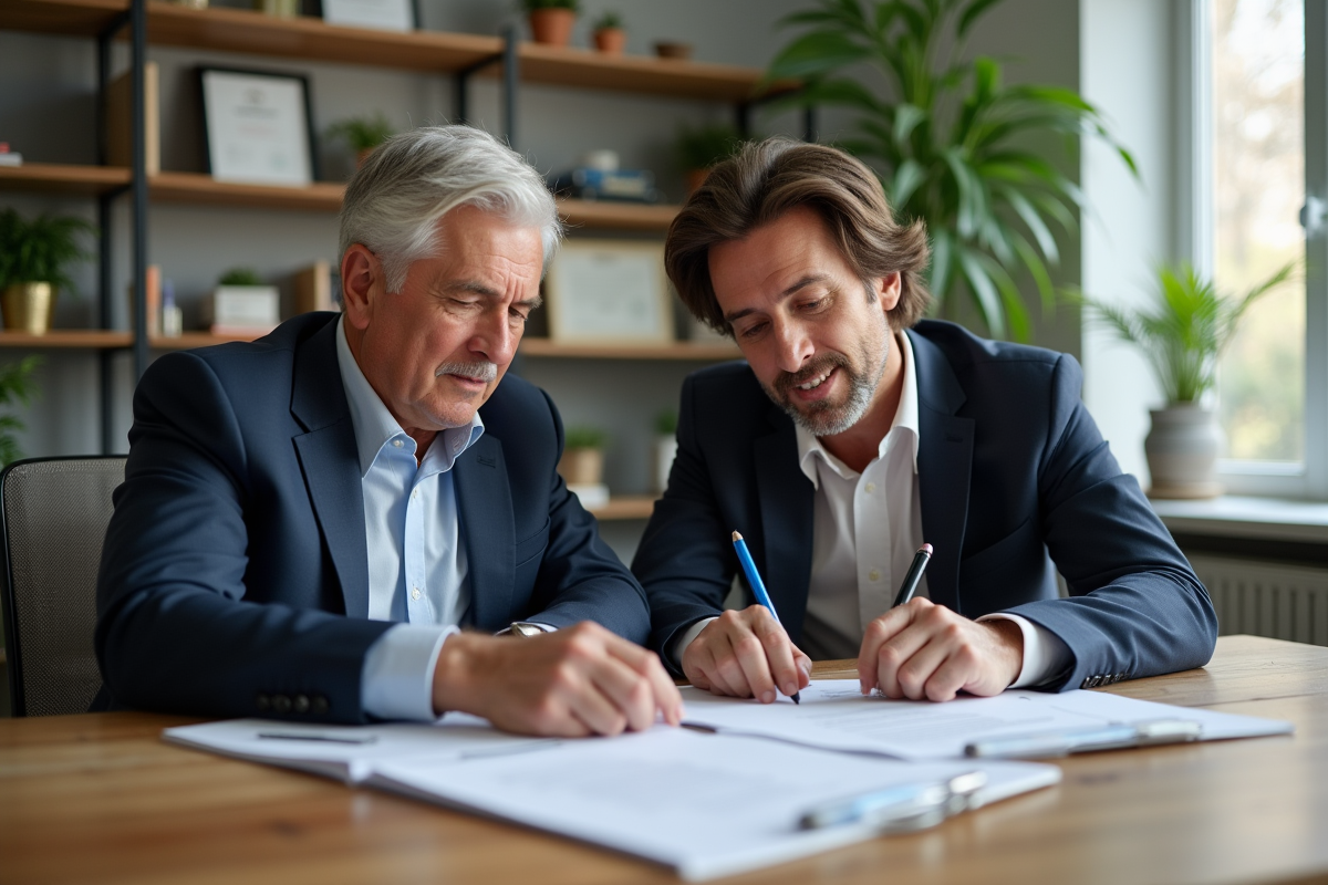 Homme et femme d affaires examinant des documents financiers dans un bureau moderne