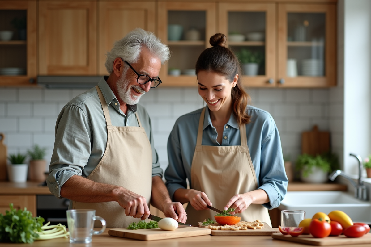 Une femme jeune prépare un repas dans une cuisine moderne