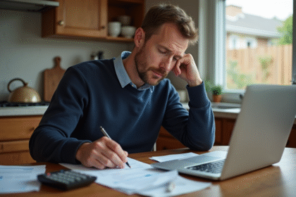 Homme d'âge moyen avec papiers de prêt immobilier
