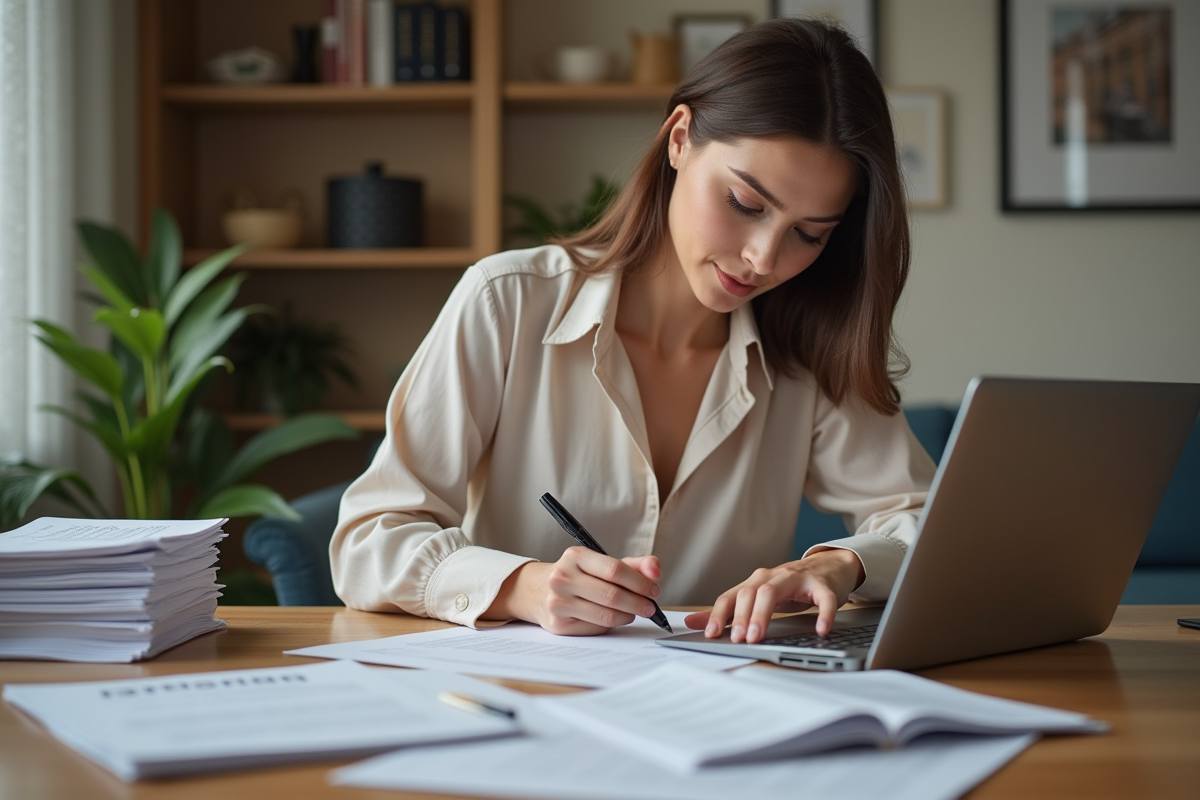 Femme remplissant une attestation de location à la maison