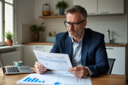 Homme d'âge moyen examinant des documents financiers et fiscaux