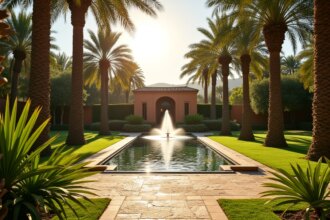 Villa moderne avec piscine entourée de palmiers à Marrakech