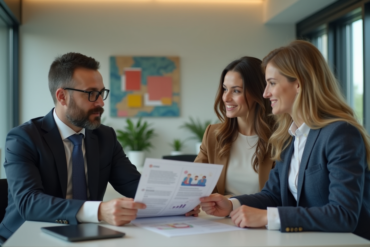 Conseiller bancaire discute pret immobilier avec couple