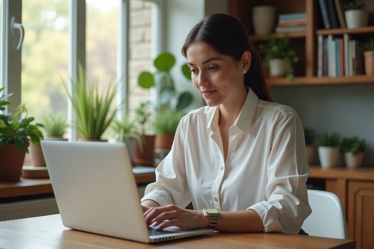 Jeune femme cherchant immobilier sur son ordinateur portable