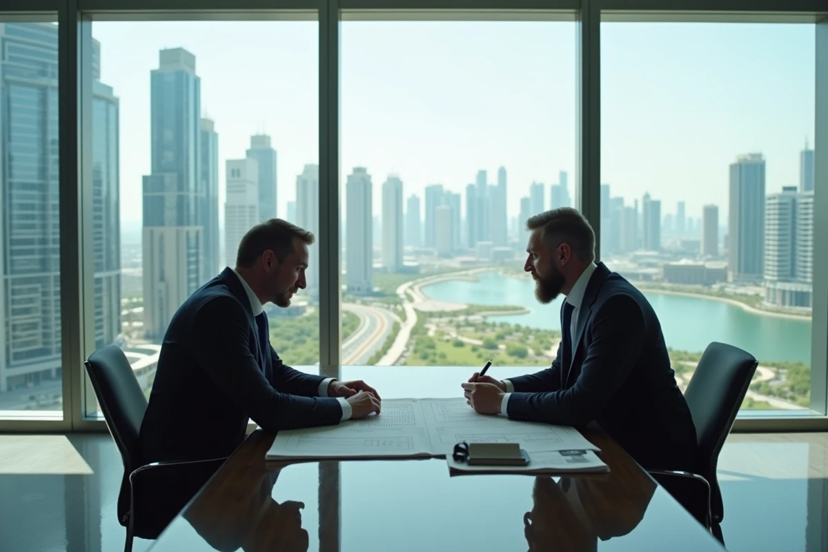 Deux architectes analysant des plans dans un bureau moderne