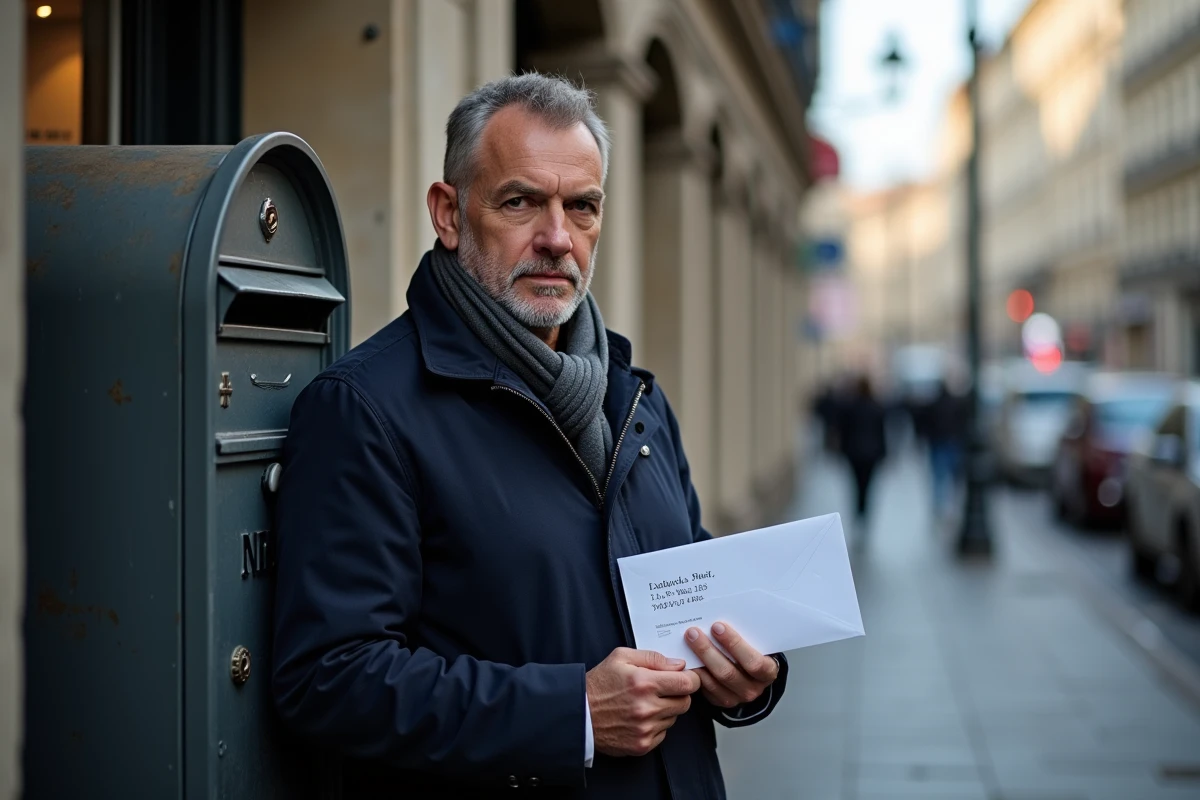 Homme dans la rue avec une enveloppe à la poste