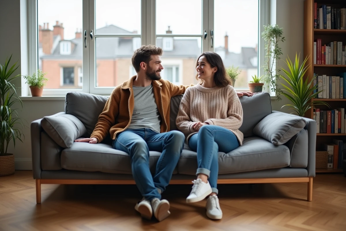Jeune couple dans un salon lumineux à Le Havre
