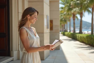 Femme élégante à Monte Carlo Sun en robe légère