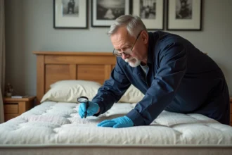 Professionnels traitant les punaises de lit avec des chiens détecteurs