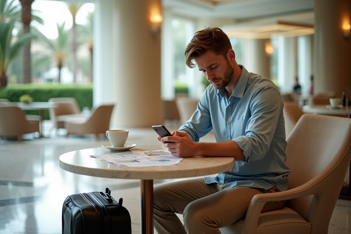 Jeune homme dans le lobby du Monte Carlo Sun