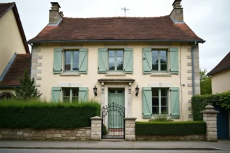 Maison en pierre typique à vendre à Beauvais avec façade en calcaire et volets verts