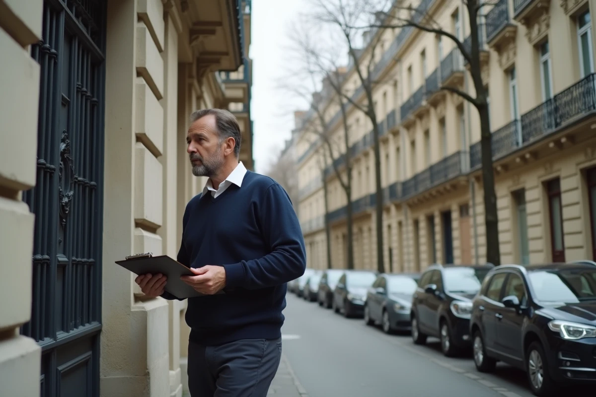 Propriétaire inspectant un immeuble résidentiel pour un projet d'investissement locatif