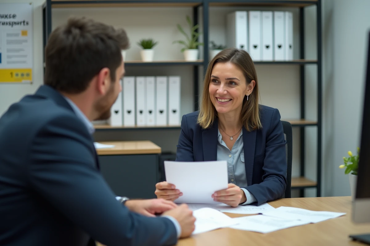 Conseiller d'insertion professionnelle en entretien avec un demandeur d'emploi dans un bureau d'accompagnement à Paris