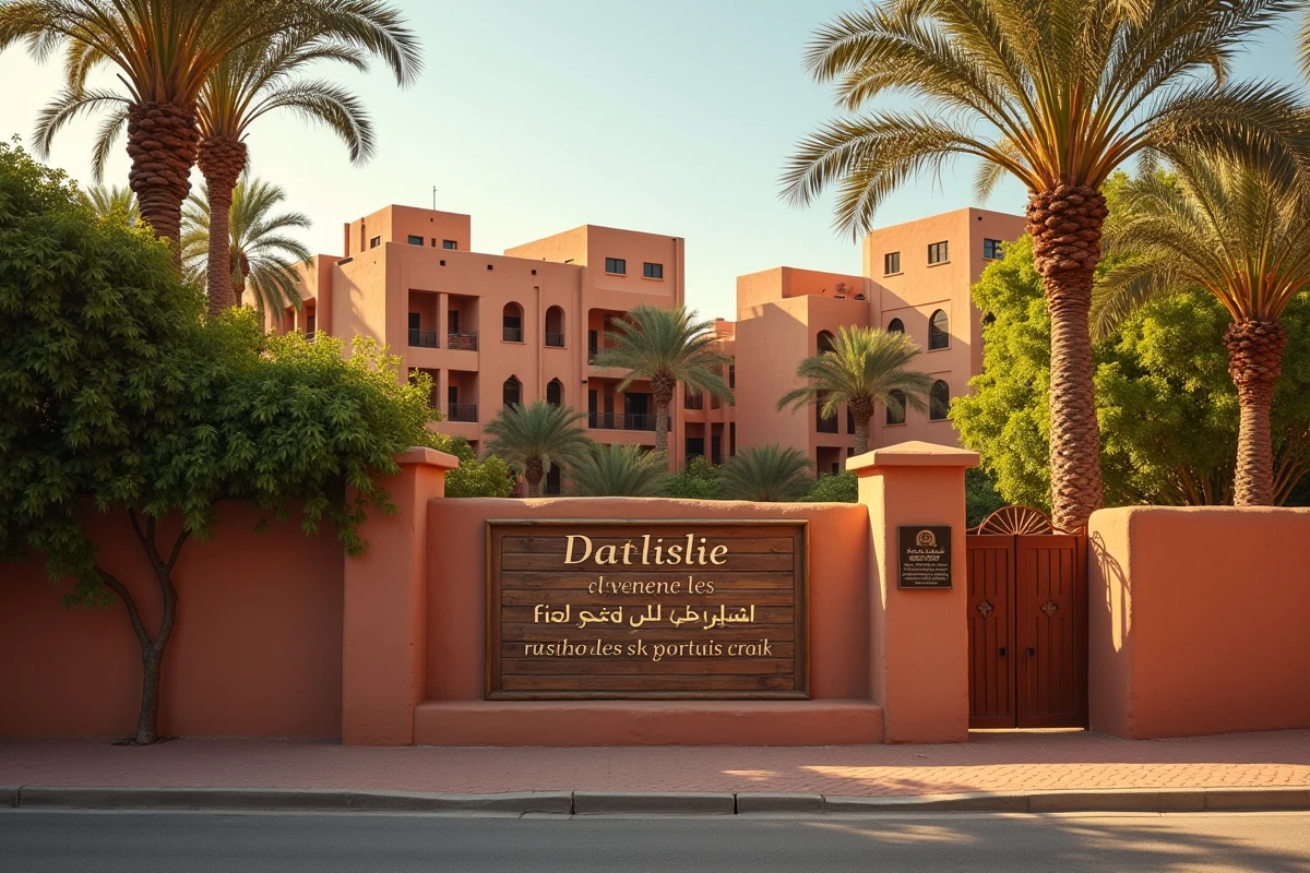 Résidence moderne en bordure de la Palmeraie de Marrakech avec panneau immobilier