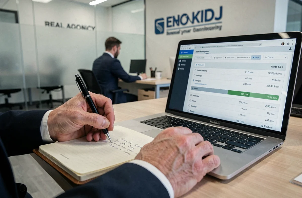 Conseiller immobilier notant des informations sur l'indexation des loyers et les charges locatives en agence