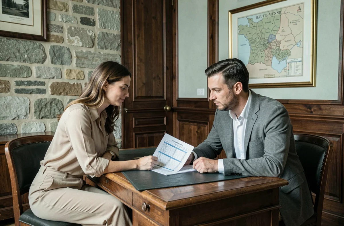 Couple consultant un notaire à Limoges pour comprendre les droits et taxes liés à l'achat immobilier