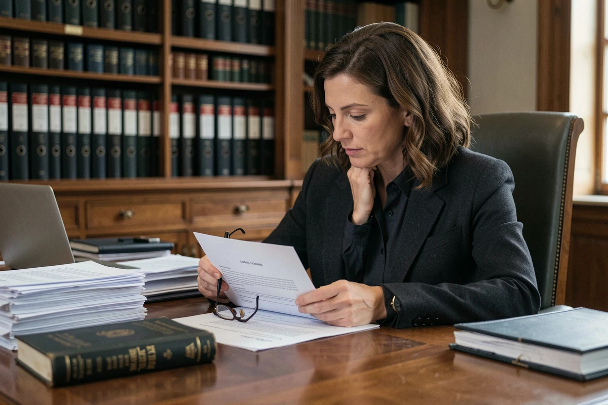 Professionnelle juridique analysant un document de congé pour reprise ou vente d'un bail d'habitation en application de la loi du 6 juillet 1989