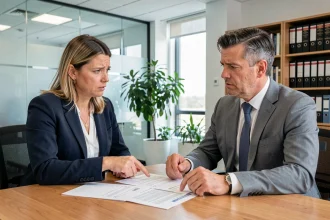 Femme discutant des conditions de remboursement du PTZ avec un conseiller bancaire devant des documents de prêt immobilier