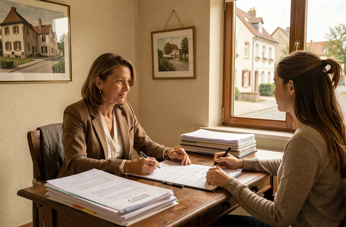 Agence Florence Lesaffre Immobilier en Haute-Saône avec une conseillère personnalisée accompagnant une cliente dans son projet
