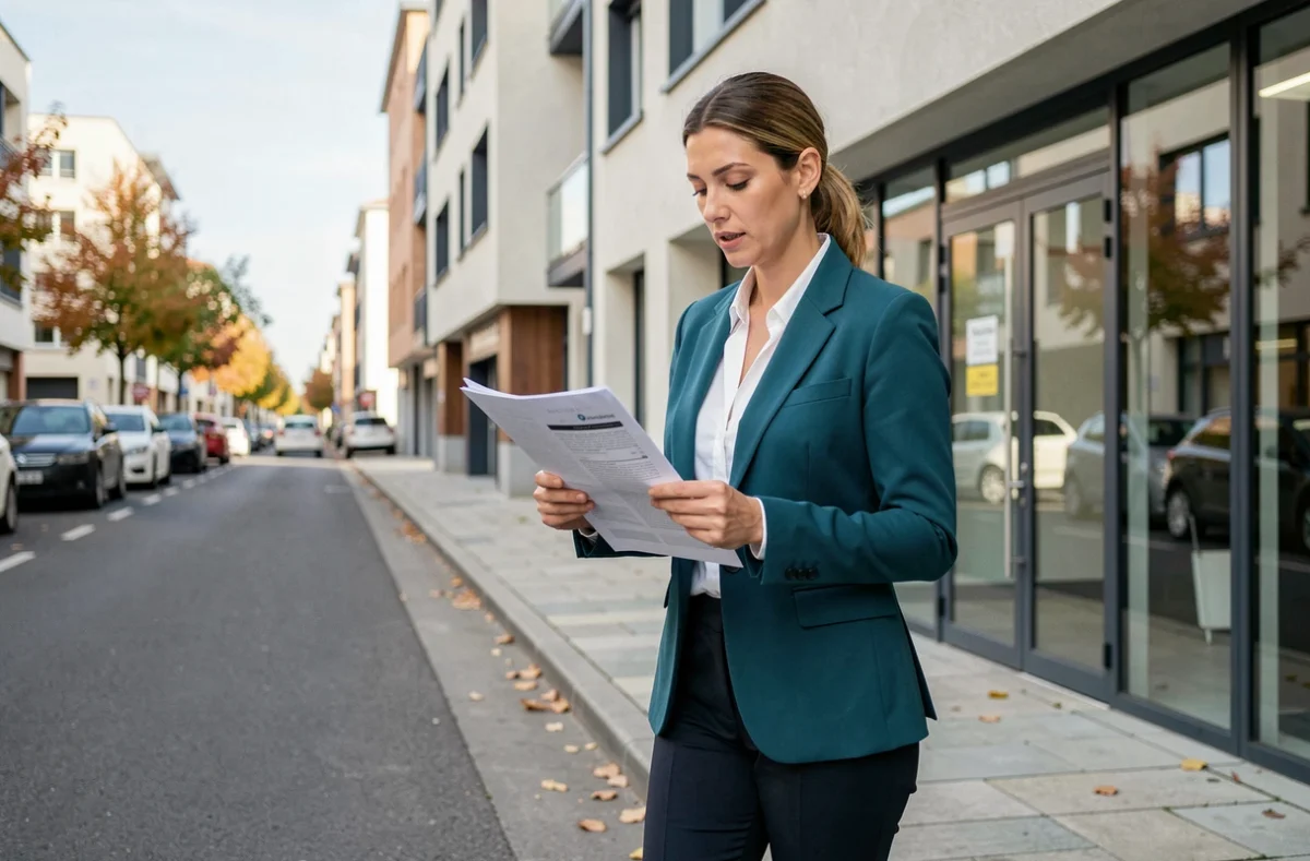 Professionnelle du syndic Renewal Clayton Immobilier en déplacement avec des documents de copropriété en Seine-Saint-Denis