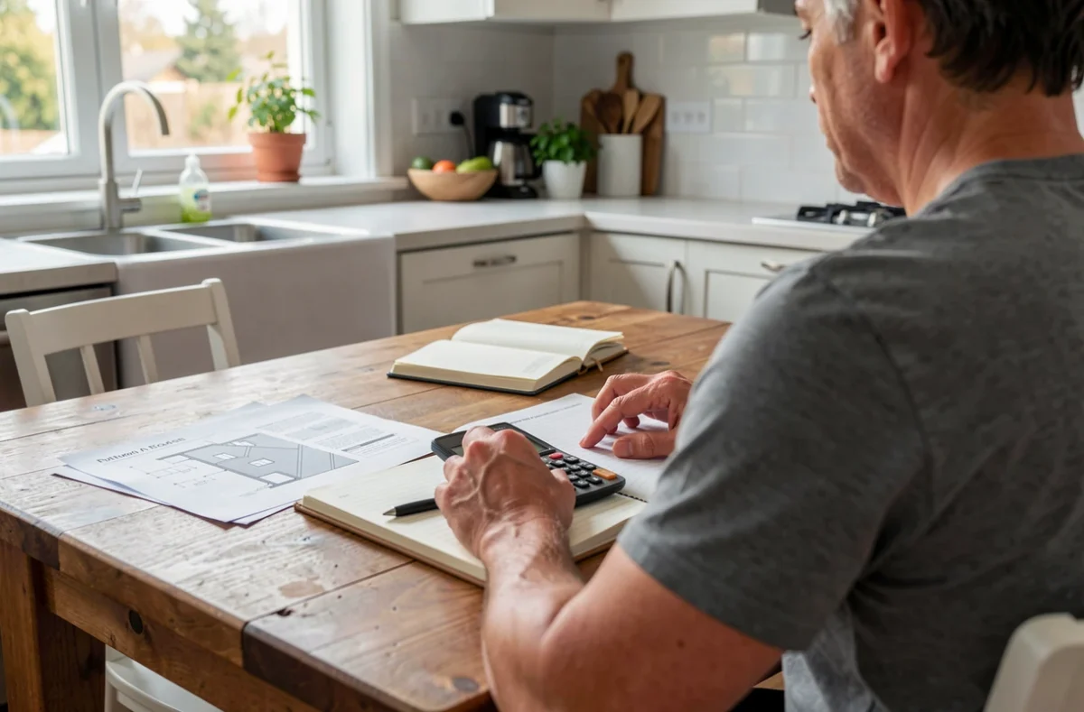 Propriétaire calculant une somme à rembourser avec ses documents